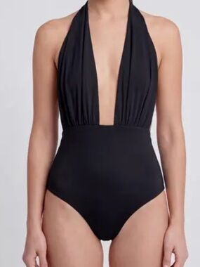 Lulu's Black Plunge Halter One-Piece Swimsuit